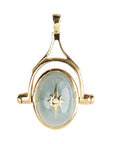 10 Karat Yellow Gold Oval Milky Aquamarine Spinning Pendant with Star Overlay - Peridot Fine Jewelry - Zahava