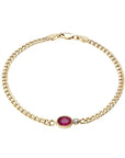 10K Gold "Baby Curb Chain" Bracelet with Oval Ruby & Diamond Detail - Peridot Fine Jewelry - Zahava
