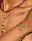 10K Gold "Baby Curb Chain" Bracelet with Oval Ruby & Diamond Detail - Peridot Fine Jewelry - Zahava