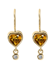 10K Gold Bezel - Set Citrine "Byrdie" Heart Earrings with Diamond Details - Peridot Fine Jewelry - Zahava