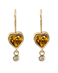 10K Gold Bezel - Set Citrine "Byrdie" Heart Earrings with Diamond Details - Peridot Fine Jewelry - Zahava