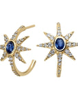 10K Gold Blue Sapphire Starburst Hoop Earrings - Peridot Fine Jewelry - Zahava