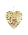 10K Gold Large Textured Heart Pendant with Pink Tourmaline - Peridot Fine Jewelry - Zahava
