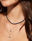10K Large Starburst Pave Diamond Pendant with Blue Sapphire Center - Peridot Fine Jewelry - Zahava