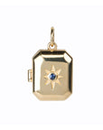 10K "Lola" Square Locket with Sapphire & Starburst Engraving - Peridot Fine Jewelry - Zahava