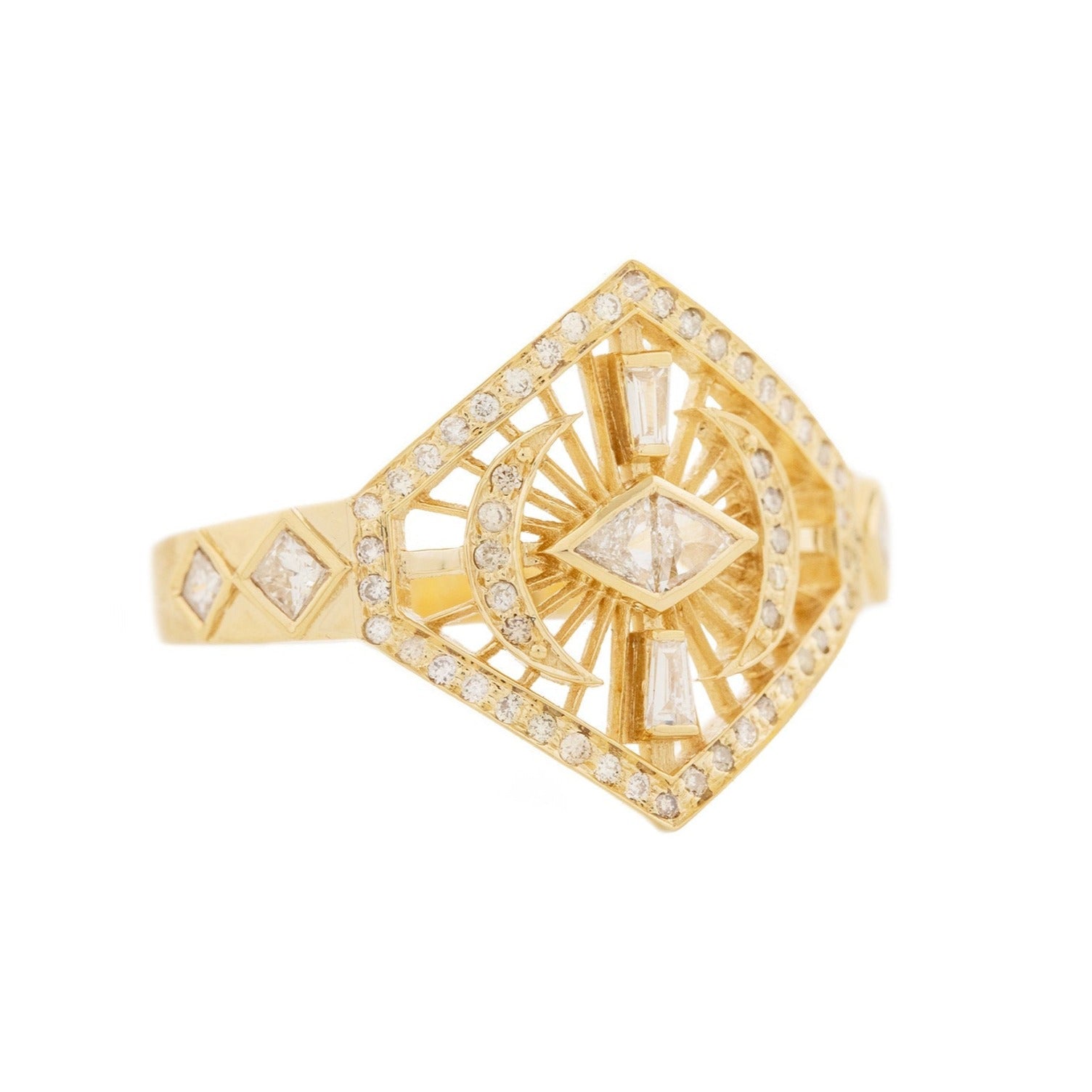 14 Karat Yellow Gold "Dream Maker" Marquise Diamond Plate Ring - Peridot Fine Jewelry - Celine Daoust