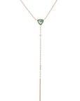 14K Bezel - Set Green Tourmaline Lariat Bar Necklace with Diamond Details - Peridot Fine Jewelry - Celine Daoust