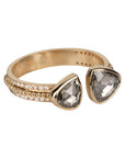 14K Double Bezel-Set Asymmetrical Grey Rose-Cut Diamond Ring on Open Band with Diamond Details - Peridot Fine Jewelry - Celine Daoust