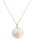 14K "Dream Maker" Necklace with Pave Diamond Crescent, Bezel - Set Grey Diamond & Cutout Diamond Details - Peridot Fine Jewelry - Celine Daoust