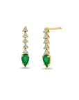 14K & Five Prong-Set Diamond Short Tennis Drop Post Earrings with Pear Shaped Emeralds - Peridot Fine Jewelry - Zoe Chicco