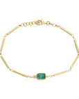 14K Gold "Eva" Bar Chain Station Bracelet with Bezel - Set Emerald - Peridot Fine Jewelry - Zahava