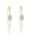 14K Gold Front-to-Back Chain Earrings with Rosecut Green Tourmalines - Peridot Fine Jewelry - Celine Daoust