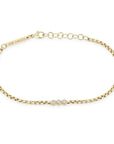 14K Gold Small Box Chain Bracelet with 3 Bezel - Set Diamonds - Peridot Fine Jewelry - Zoe Chicco