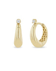 14K Gold Tapered Hinged Hoops with Prong - Set Diamonds - Peridot Fine Jewelry - Zoe Chicco