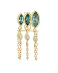 14K Gold Triple Marquise Blue - Green Tourmaline Chain Drop Earring - Peridot Fine Jewelry - Celine Daoust