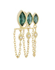 14K Gold Triple Marquise Blue - Green Tourmaline Chain Drop Earring - Peridot Fine Jewelry - Celine Daoust