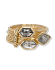 14K Multi Band One of a Kind Ring with 3 Rose Cut Diamonds & Pave Diamond Details - Peridot Fine Jewelry - Celine Daoust