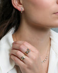 14K Multi Band One of a Kind Ring with 3 Rose Cut Diamonds & Pave Diamond Details - Peridot Fine Jewelry - Celine Daoust