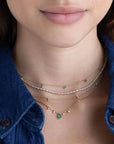 14K Prong - Set Pear Emerald Necklace on Tube & Bead Chain with Four Dangling Diamond Details - Peridot Fine Jewelry - Zoe Chicco