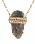 14K Rose Cut Grey Diamond Slice Pendant Necklace with Diamond Details - Peridot Fine Jewelry - Celine Daoust