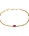 14K Small Oval Snake Chain Bracelet with Emerald-Cut Pink Sapphire - Peridot Fine Jewelry - Zoe Chicco