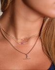 14K Tiny Cable & Square Bead Chain Necklace with Five Prong-Set Diamond Dangles - Peridot Fine Jewelry - Zoe Chicco
