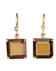 18K & 14K Square Cognac Quartz Drop Earrings - Peridot Fine Jewelry - Rosanne Pugliese