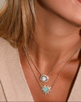18K & Chrysoprase Small Heart "Caspian" Pendant Necklace with Pave & Satellite Diamond Halo - Peridot Fine Jewelry - Renna