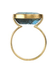 18K East - West Oval Aquamarine Ring with Double Row Band - Peridot Fine Jewelry - Rosanne Pugliese