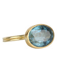 18K East - West Oval Aquamarine Ring with Double Row Band - Peridot Fine Jewelry - Rosanne Pugliese