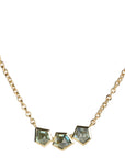 18K Gold "Arch" Necklace Featuring Three Geometric Blue - Green Sapphires - Peridot Fine Jewelry - Ali Dumont