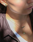 18K Gold "Arch" Necklace Featuring Three Geometric Blue - Green Sapphires - Peridot Fine Jewelry - Ali Dumont