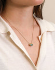 18K Gold Bezel - Set Horizontal Oval Emerald Pendant Necklace with Diamond Details - Peridot Fine Jewelry - Annie Fensterstock