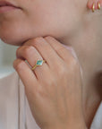 18K Gold Bezel - Set Marquise Blue - Green Tourmaline "Rock" Ring on Knife Edge Band - Peridot Fine Jewelry - Ali Dumont