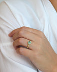 18K Gold Bezel - Set Marquise Blue - Green Tourmaline "Rock" Ring on Knife Edge Band - Peridot Fine Jewelry - Ali Dumont