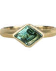 18K Gold Bezel - Set Marquise Blue - Green Tourmaline "Rock" Ring on Knife Edge Band - Peridot Fine Jewelry - Ali Dumont