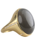 18K Gold Black Moonstone Ring with Pave Diamonds - Peridot Fine Jewelry - Kothari