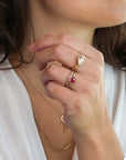 18K Gold Curved "Leaf" Ring with Bezel - Set Round & Marquise Diamonds - Peridot Fine Jewelry - Yasuko Azuma