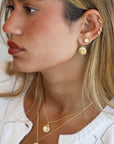 18K Gold & Diamond Medium Carved Notch Circular Earrings - Peridot Fine Jewelry - Ali Dumont