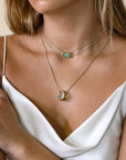 18K Gold Double Chain "Medio" Necklace with Rectangular Emerald "Shake" - Peridot Fine Jewelry - Moritz Glik