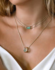 18K Gold Double Chain "Medio" Necklace with Rectangular Emerald "Shake" - Peridot Fine Jewelry - Moritz Glik