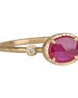 18K Gold East - West Oval Rose Cut Ruby Ring with Diamond Shoulder Details - Peridot Fine Jewelry - Yasuko Azuma