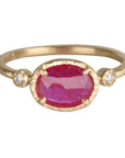 18K Gold East - West Oval Rose Cut Ruby Ring with Diamond Shoulder Details - Peridot Fine Jewelry - Yasuko Azuma