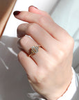 18K Gold Emerald - Cut Diamond Geometric Ring with Lab - Grown Center - Peridot Fine Jewelry - Artemer