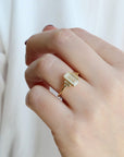 18K Gold Emerald - Cut Diamond Geometric Ring with Lab - Grown Center - Peridot Fine Jewelry - Artemer