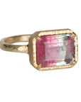 18K Gold Emerald Cut Watermelon Tourmaline Ring - Peridot Fine Jewelry - Yasuko Azuma