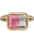18K Gold Emerald Cut Watermelon Tourmaline Ring - Peridot Fine Jewelry - Yasuko Azuma