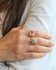18K Gold Emerald Cut Watermelon Tourmaline Ring - Peridot Fine Jewelry - Yasuko Azuma