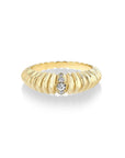 18K Gold Fluted Crescent Ring with Pave Diamond Row - Peridot Fine Jewelry - Lizzie Mandler