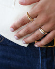 18K Gold Fluted Crescent Ring with Pave Diamond Row - Peridot Fine Jewelry - Lizzie Mandler